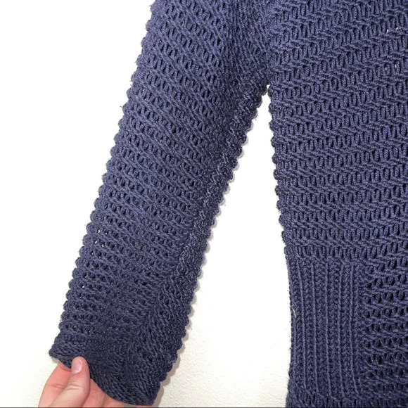 Eddie Bauer Navy Blue Open Stitch Knit Heavyweight Tunic Cardigan Small Women’s - Picture 4 of 13